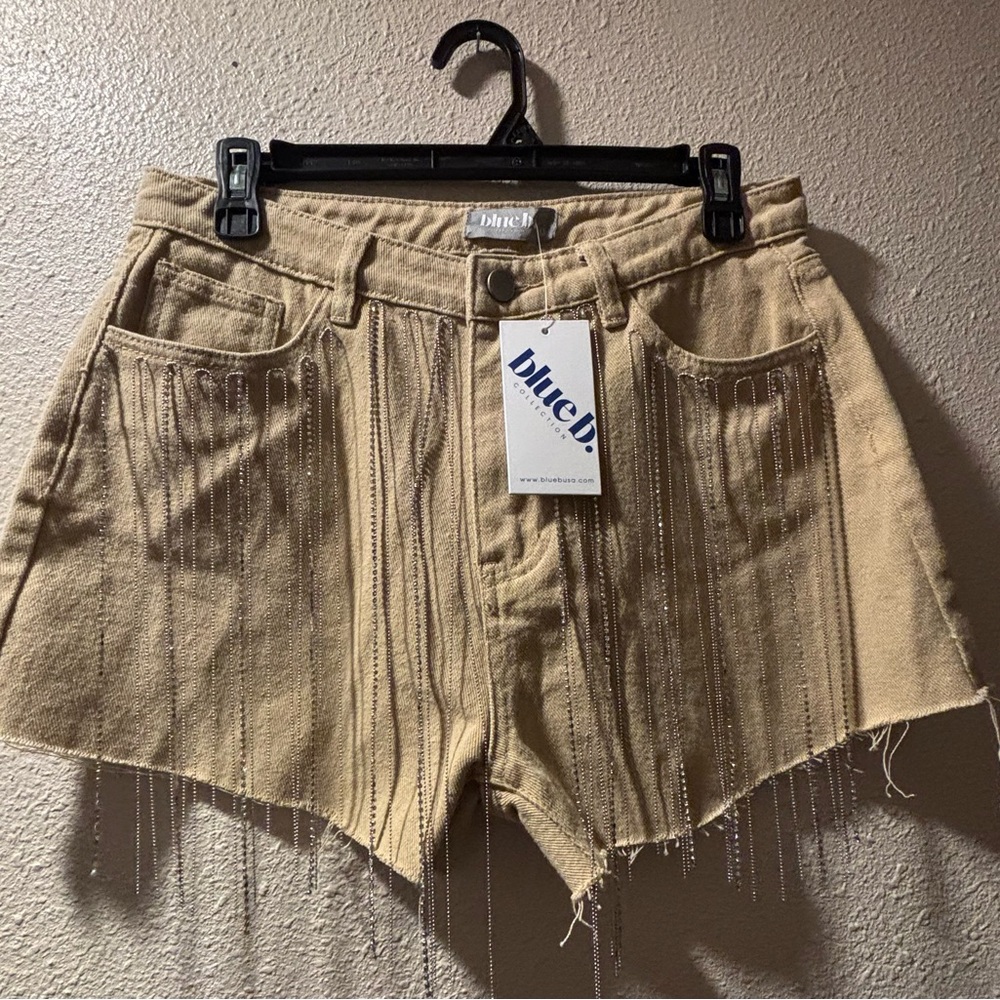 Bluebell Collection Tan Jean Shorts Distressed High-Waisted - Picture 2 of 11